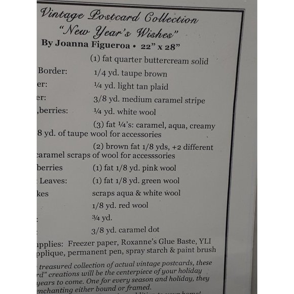 Fig Tree Quilt Pattern Vintage Postcard "NEW YEAR's WISHES" 22 x 28 Wall-hanging - Picture 6 of 8